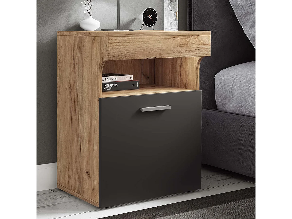 Armário de cabeceira VCM | mesa lateral com duas gavetas | mesa de cabeceira | dimensões aprox. A. 61 x L. 45 x P. 39 cm - Slepal L (carvalho de mel / antracite)