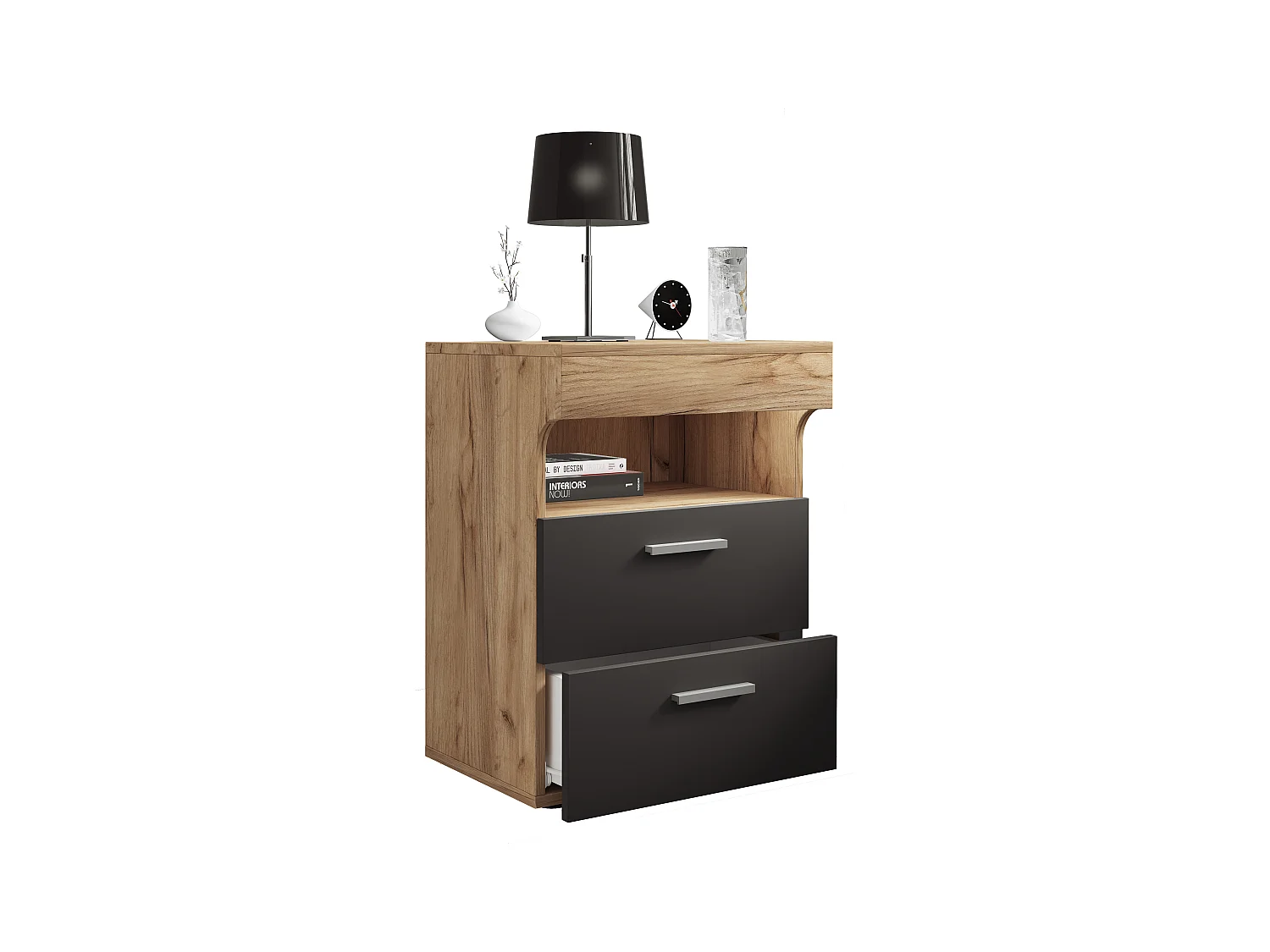 bedside table Slepal Honey oak / anthracite H. 61 x W. 45 x D. 39 cm