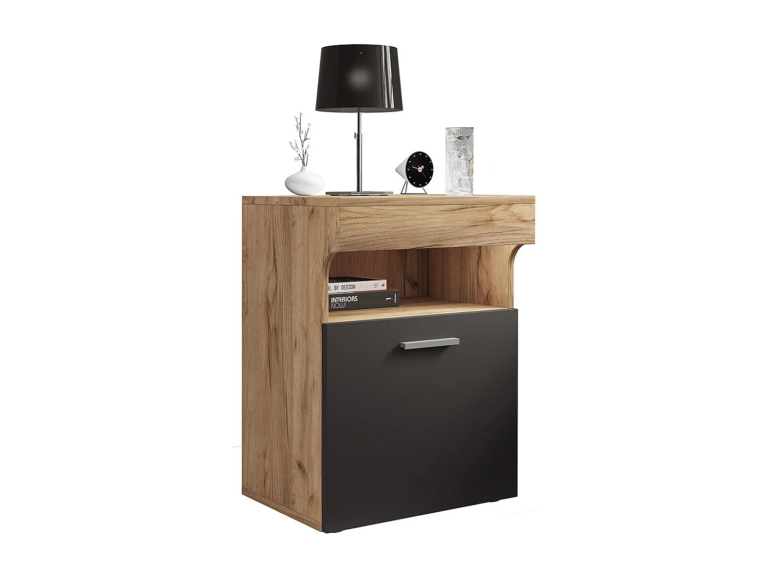 SlepalM table de nuit 1 porte 1 tablette anthracite, chêne décor.