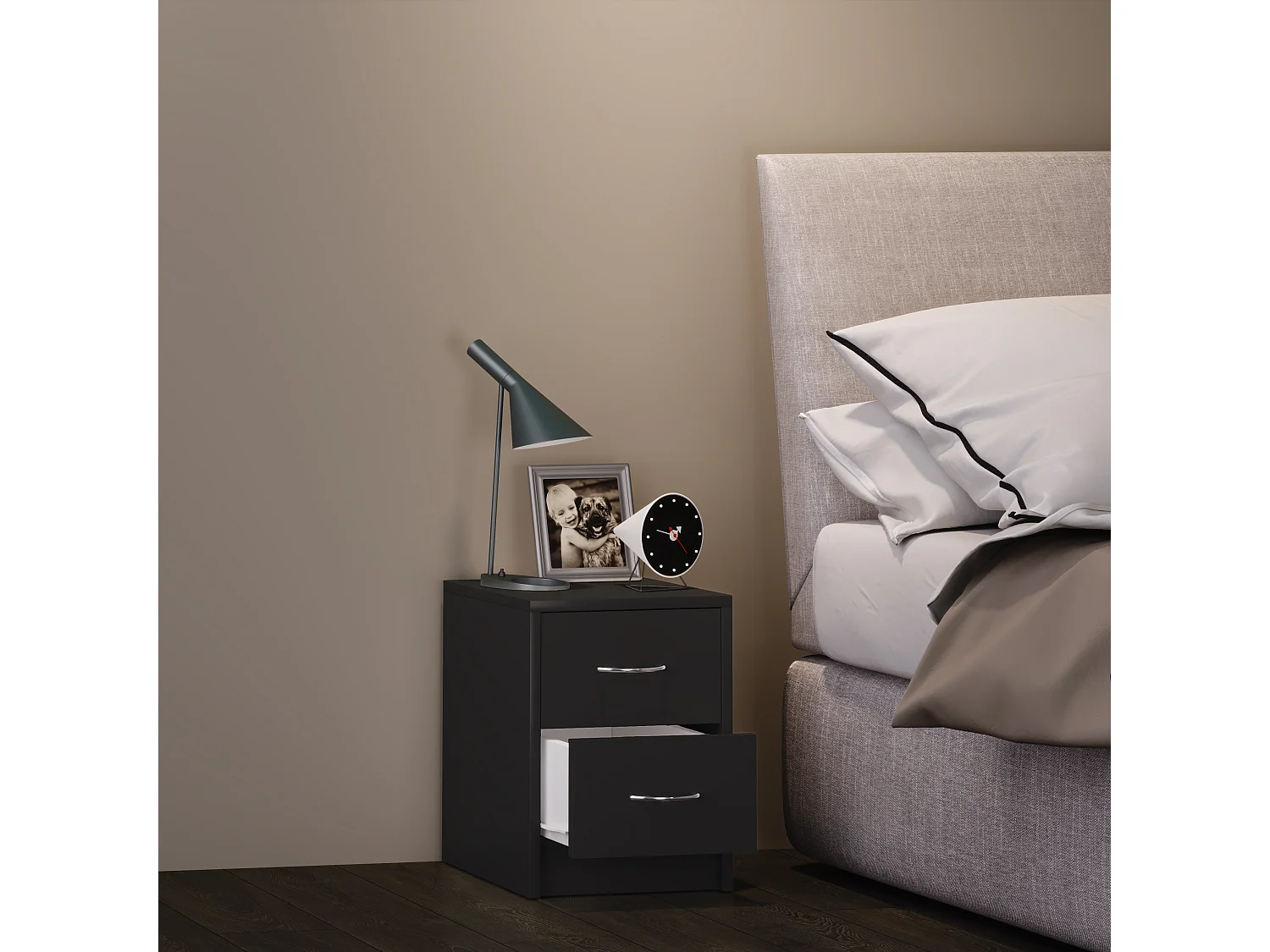 bedside table Boxal Black H. 40 x W. 35 x D. 35 cm