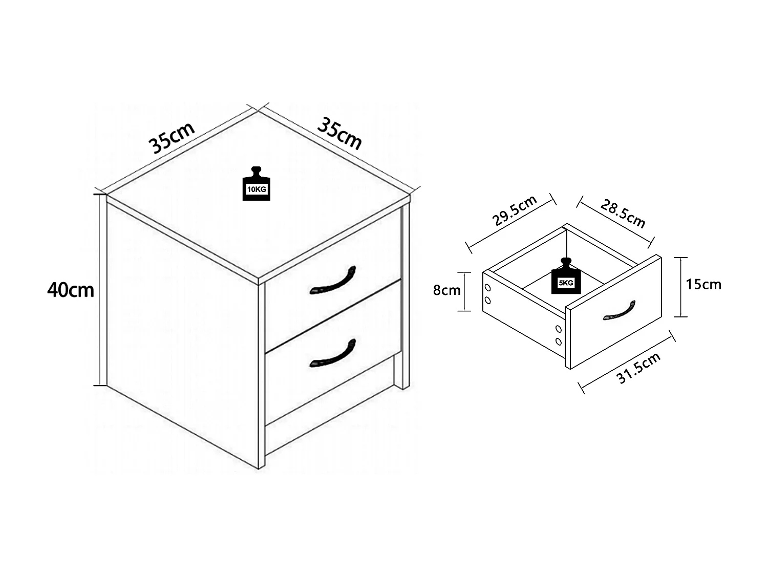 bedside table Boxal Black H. 40 x W. 35 x D. 35 cm