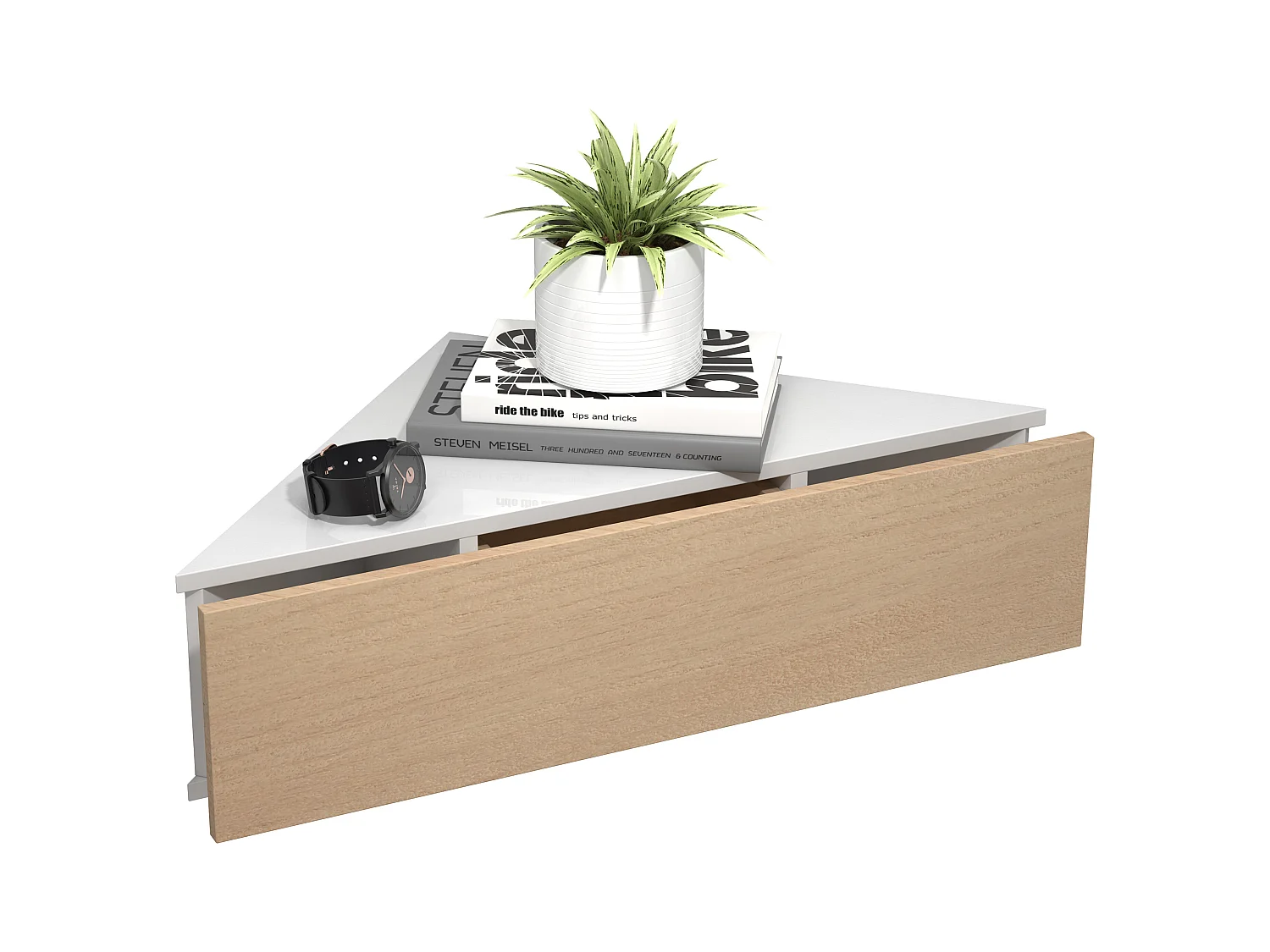 bedside table Usal White / Honey oak H. 15 x W. 60 x D. 43 cm