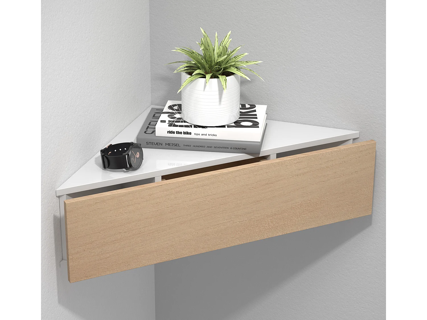 bedside table Usal White / Honey oak H. 15 x W. 60 x D. 43 cm