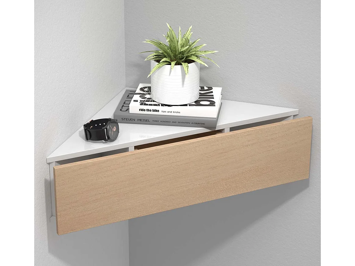 bedside table Usal White / Honey oak H. 15 x W. 60 x D. 43 cm