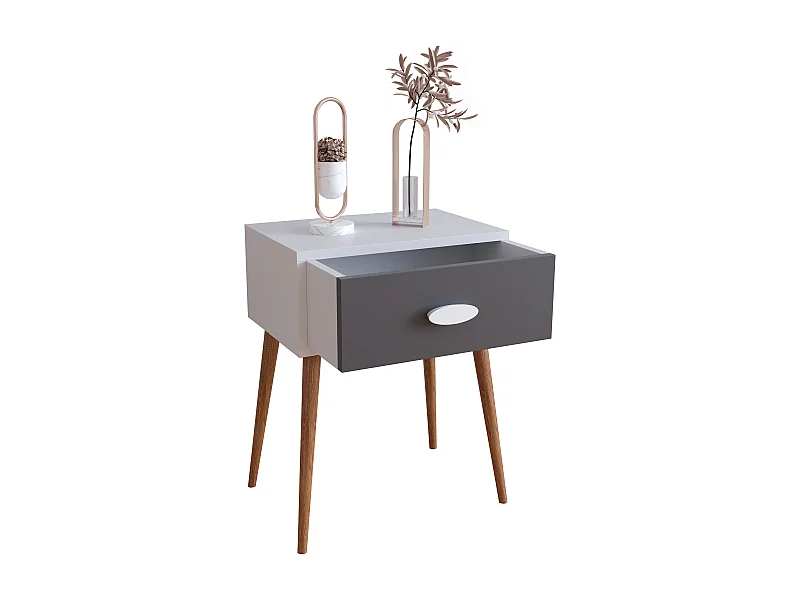 bedside table Slepal White / Anthracite H. 60 x W. 45 x D. 30 cm
