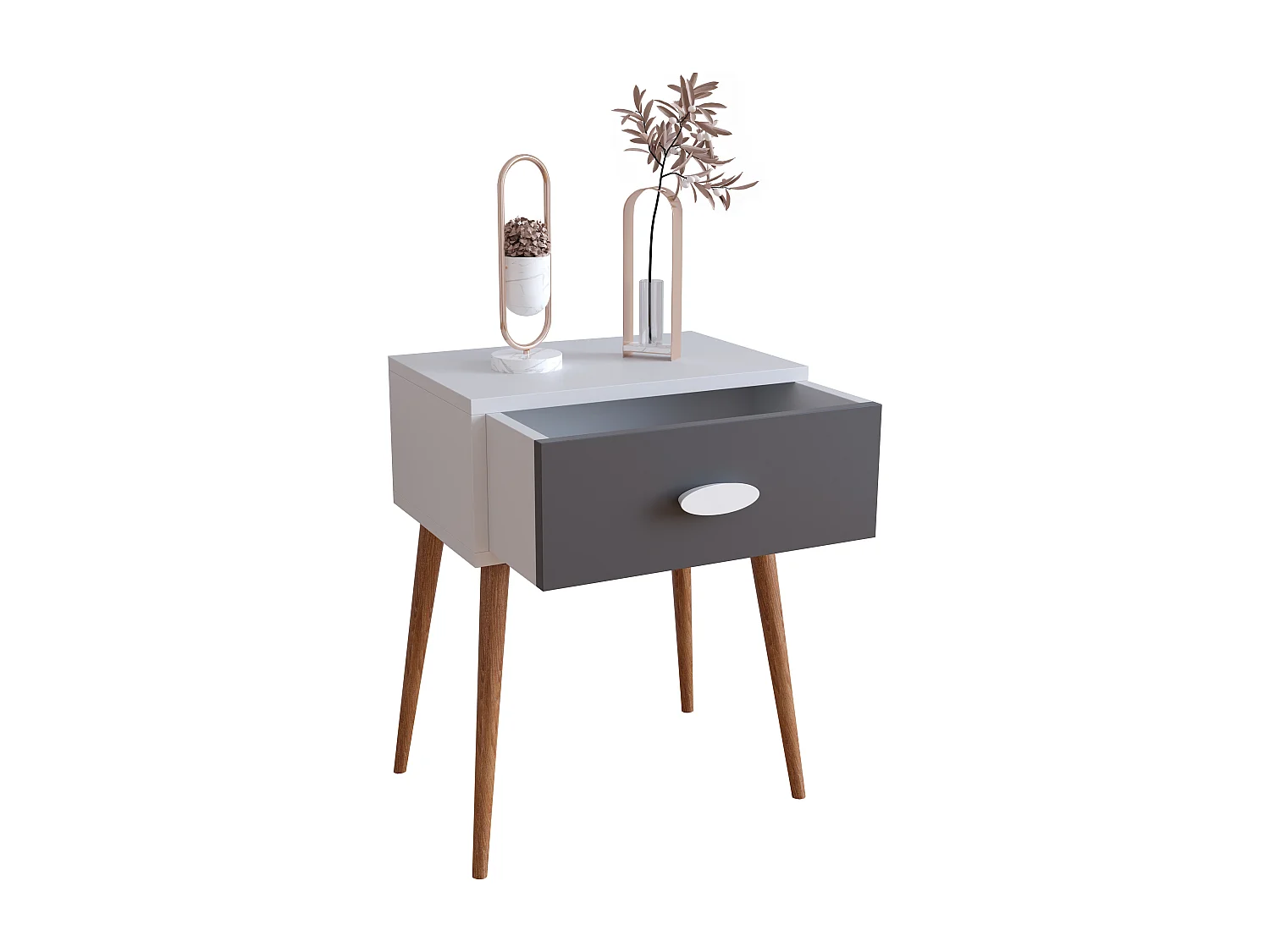 bedside table Slepal White / Anthracite H. 60 x W. 45 x D. 30 cm