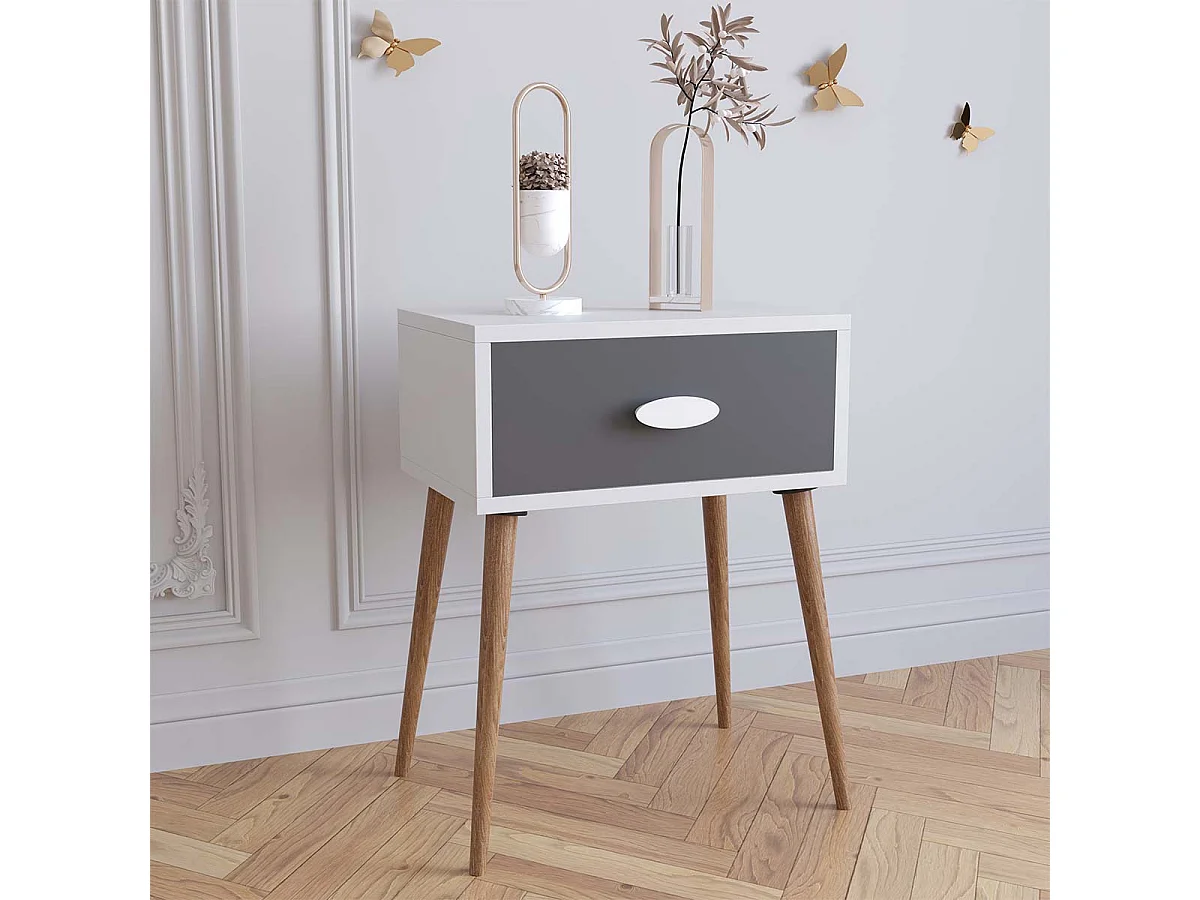 bedside table Slepal White / Anthracite H. 60 x W. 45 x D. 30 cm