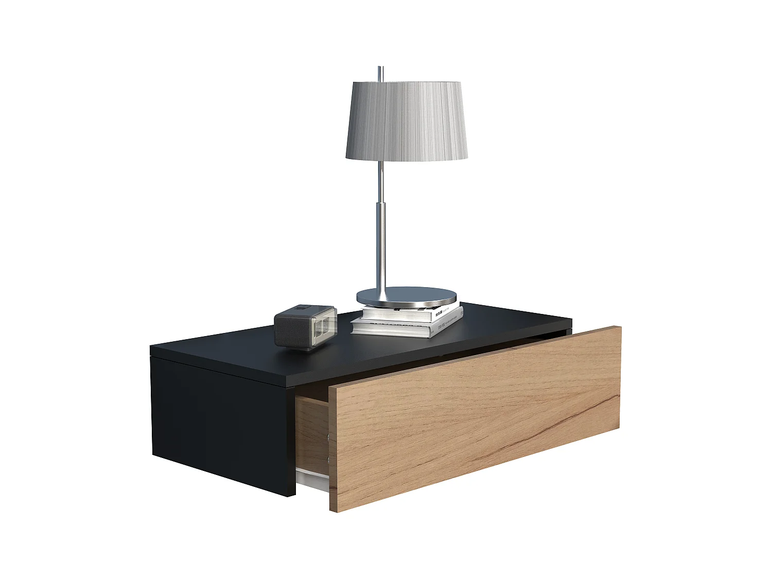 bedside table Usal Black / Honey oak H. 15 x W. 60 x D. 30 cm