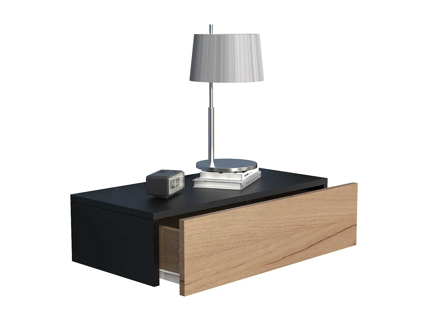 UsalM60 table de nuit accroché au mur 1 tiroir noir, chêne décor.