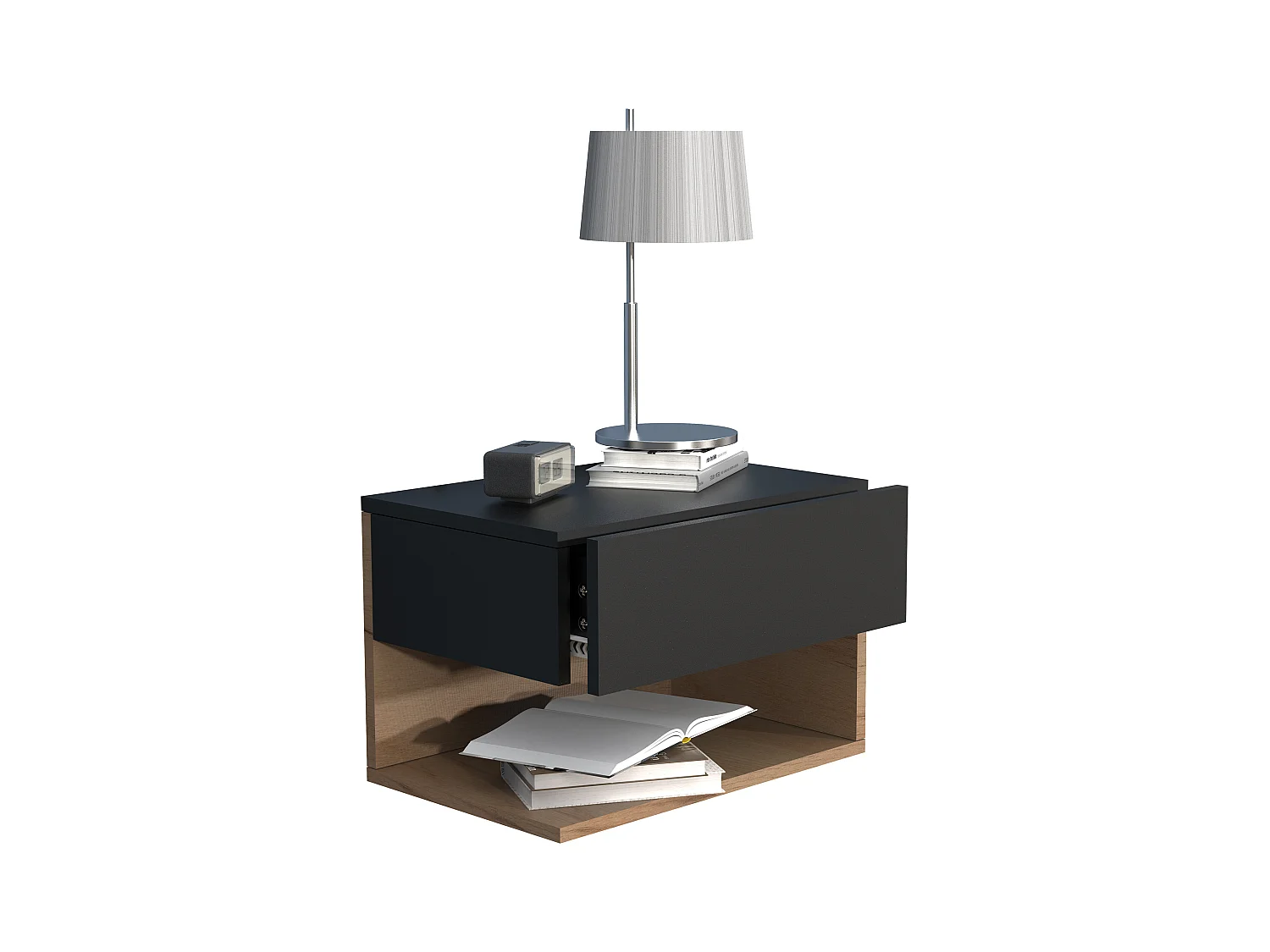 bedside table Usal Black / Honey oak H. 30 x W. 45 x D. 32 cm