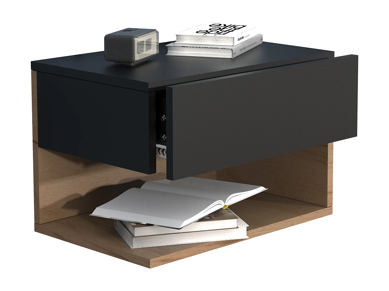 mesa de cabeceira Usal Preto/carvalho de mel A. 30 x L. 45 x P. 32 cm