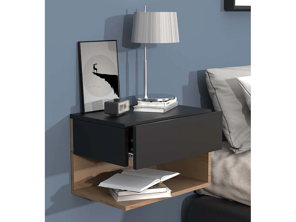 mesa de cabeceira Usal Preto/carvalho de mel A. 30 x L. 45 x P. 32 cm