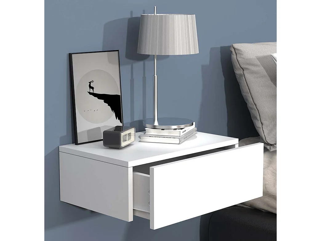 UsalM45 table de nuit accroché au mur 1 tiroir blanc.