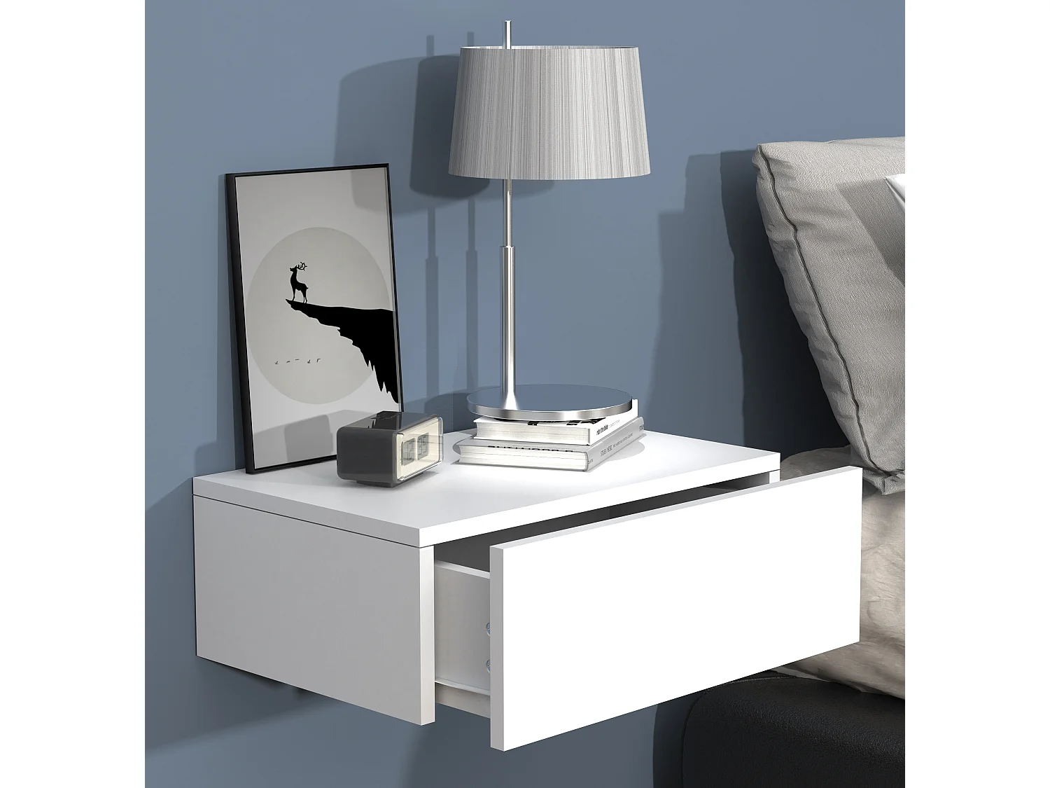 UsalM45 table de nuit accroché au mur 1 tiroir blanc.