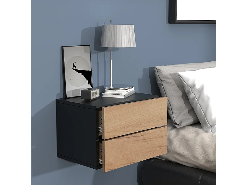 bedside table Usal Black / Honey oak H. 30 x W. 45 x D. 32 cm