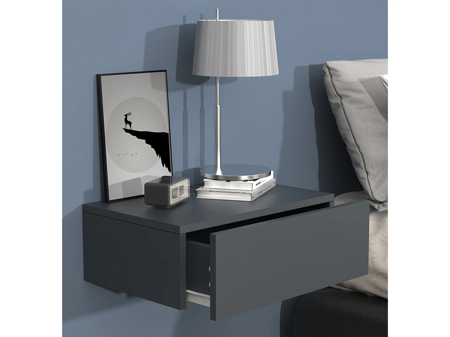 bedside table Usal Anthracite H. 15 x W. 45 x D. 30 cm