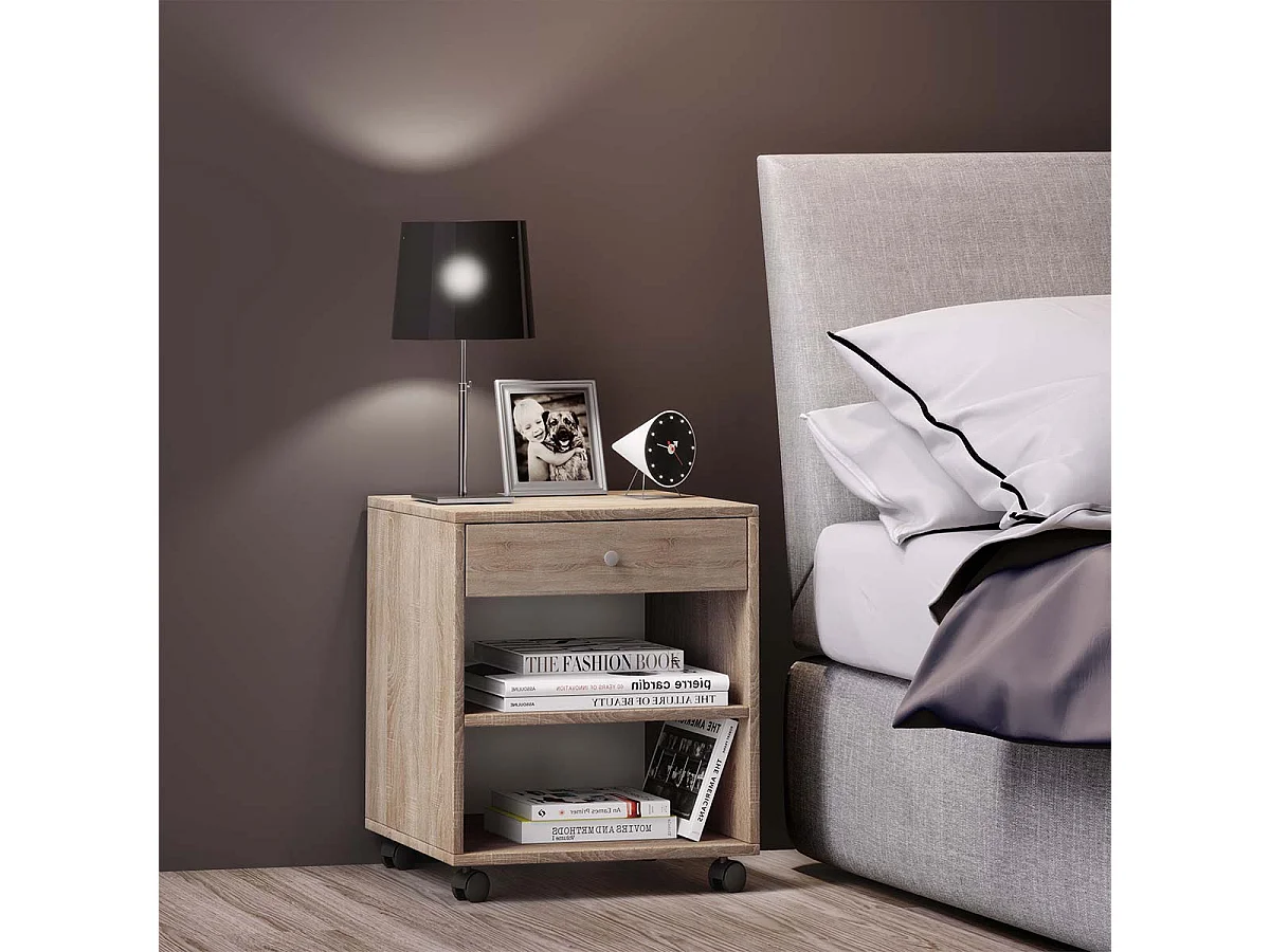 Holz Nachttisch Schrank Rolda Schublade Rollen