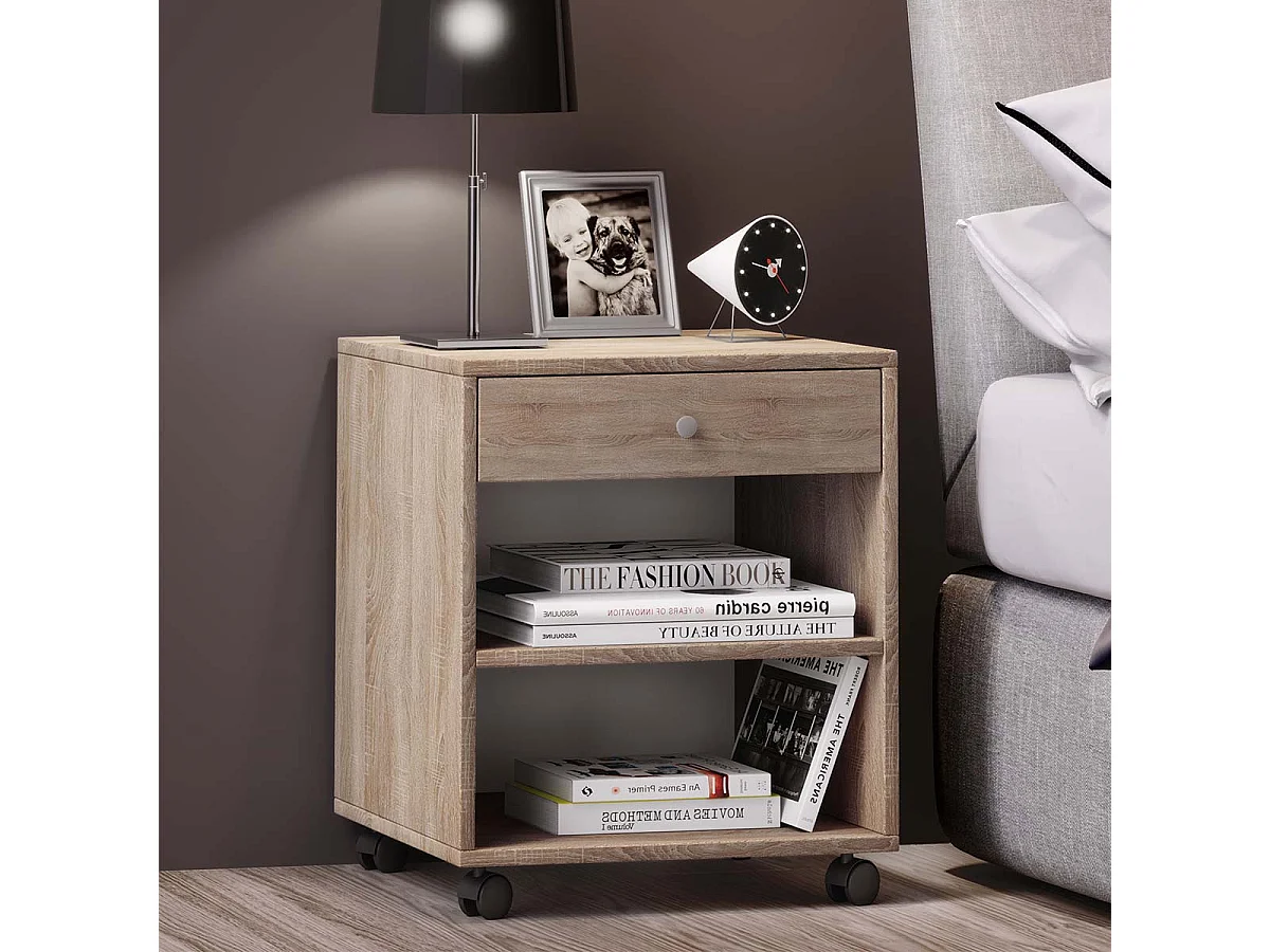 Holz Nachttisch Schrank Rolda Schublade Rollen