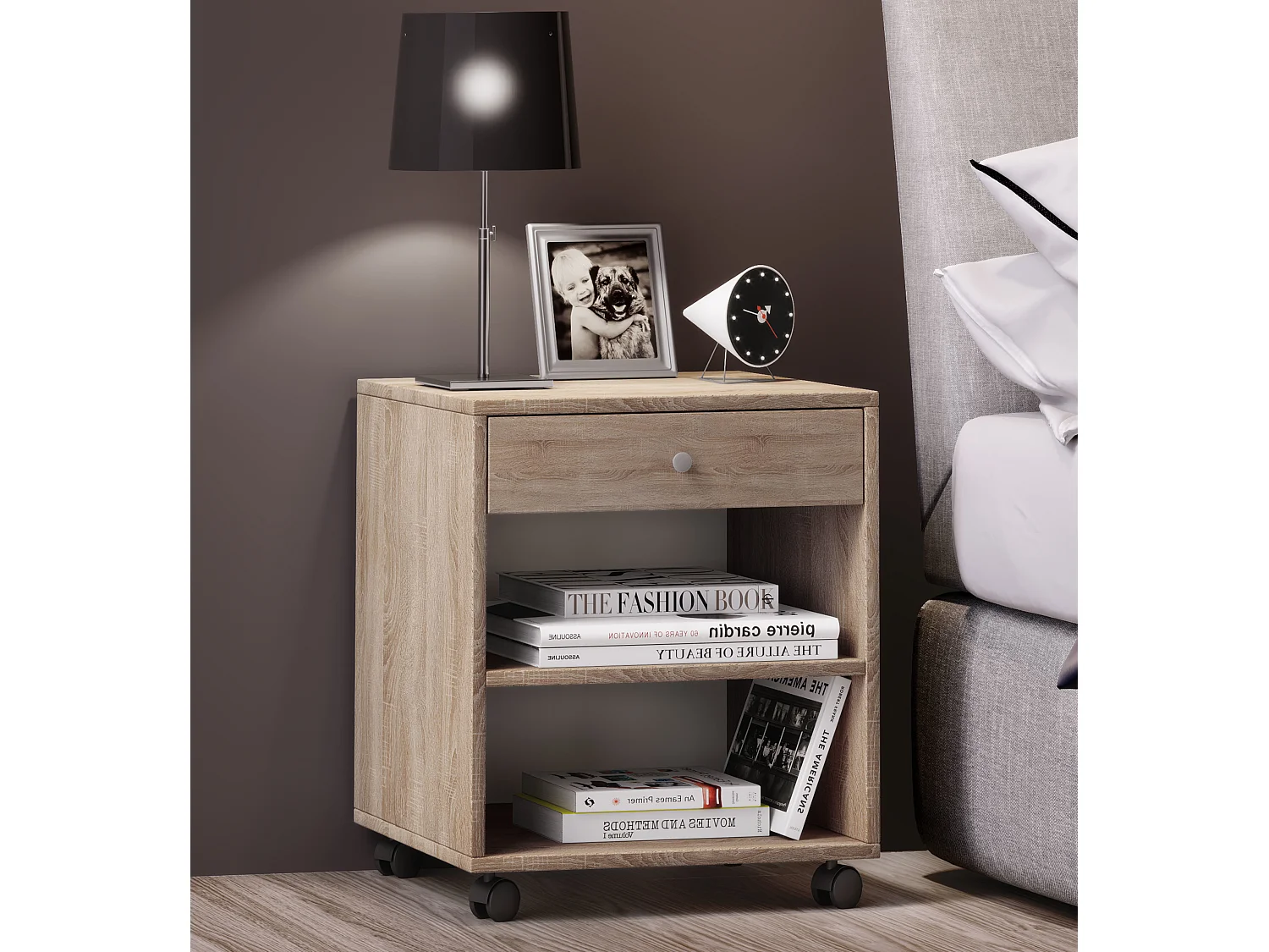 Holz Nachttisch Schrank Rolda Schublade Rollen