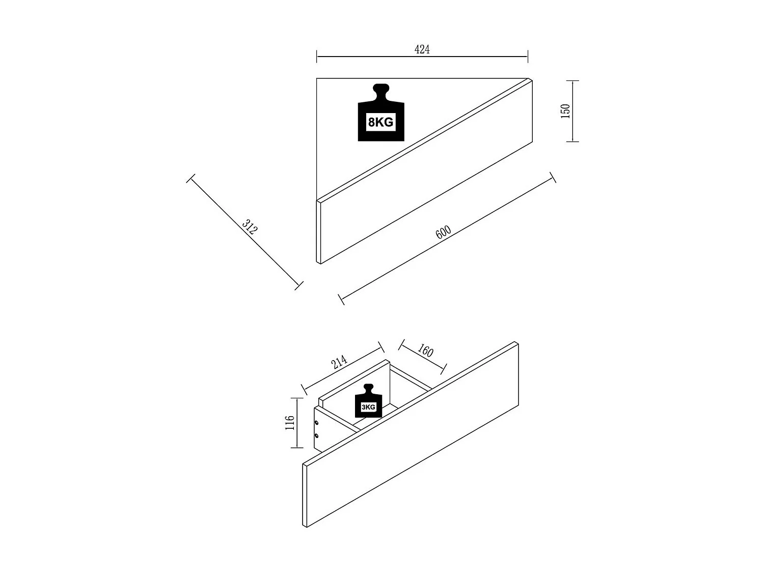 bedside table Usal Anthracite H. 15 x W. 60 x D. 43 cm