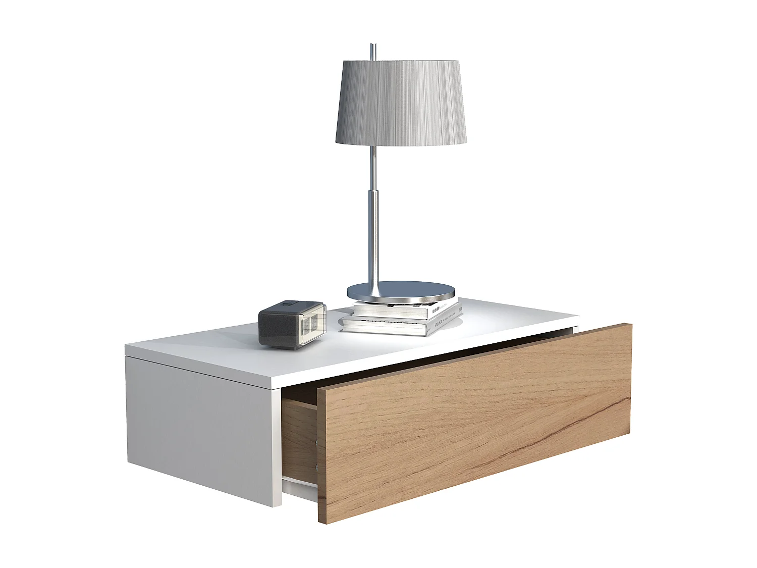 VCM Night Cabinet | Gaveta de parede | Placa de parede | Mesa de cabeceira | Dimensões aprox. A. 15 x L. 60 x P. 30 cm - Usal M 60 cm (Branco / Carvalho Mel)