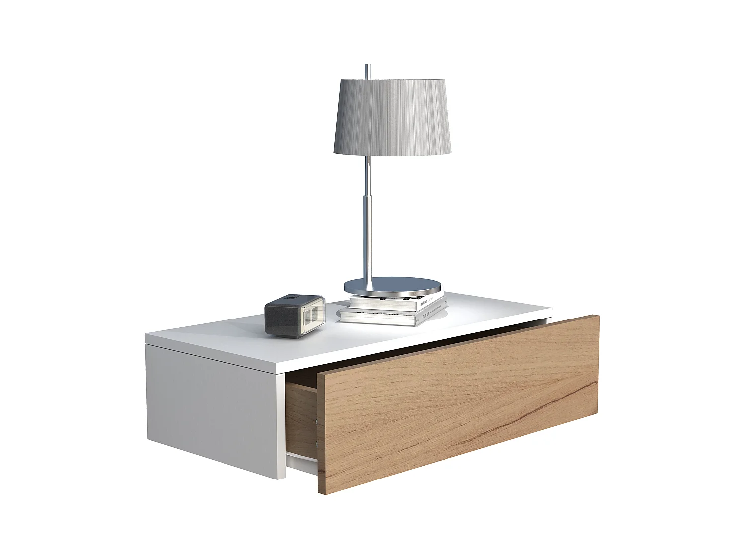 bedside table Usal White / Honey oak H. 15 x W. 60 x D. 30 cm