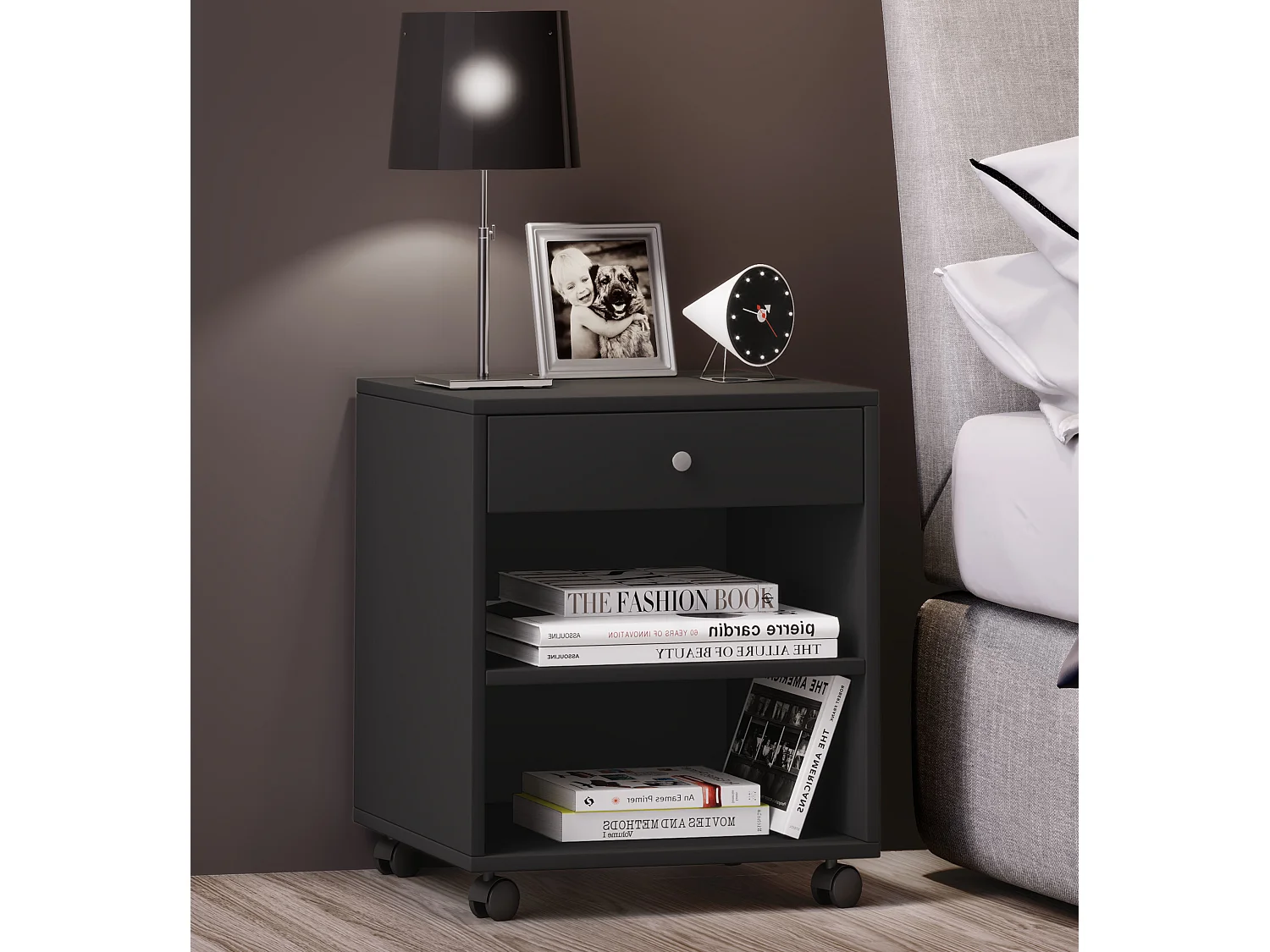 bedside table Rolda Black H 54 x W 45 x D 38 cm