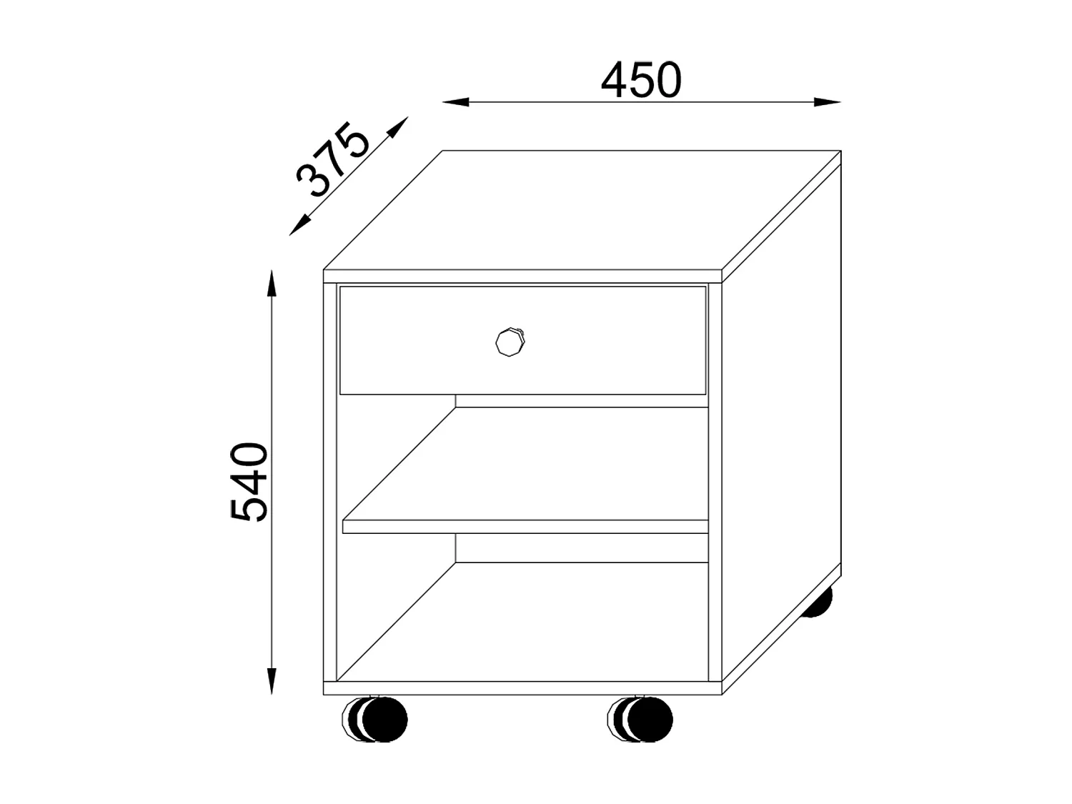 bedside table Rolda Black H 54 x W 45 x D 38 cm