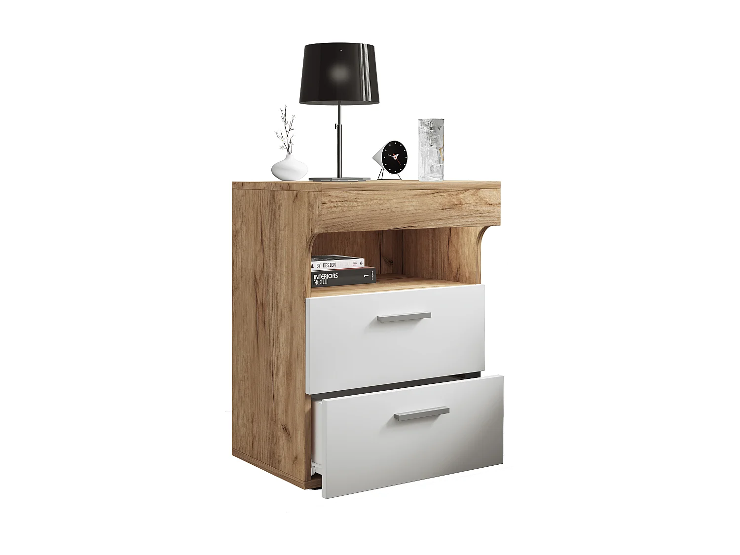 bedside table Slepal Honey oak / White H. 61 x W. 45 x D. 39 cm