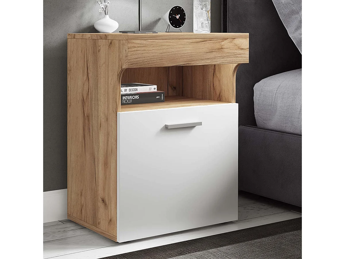 bedside table Slepal Honey oak / White H. 61 x W. 45 x D. 39 cm