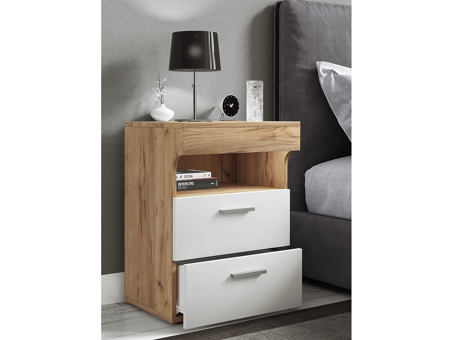 bedside table Slepal Honey oak / White H. 61 x W. 45 x D. 39 cm