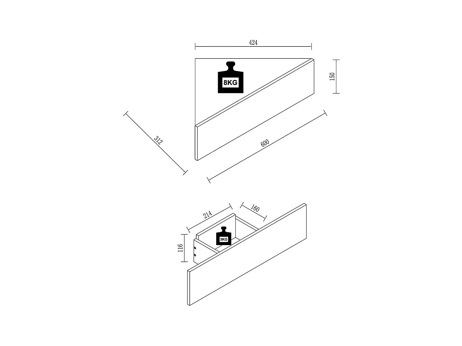 Hoekplank wandlade nachtkastje UsalS