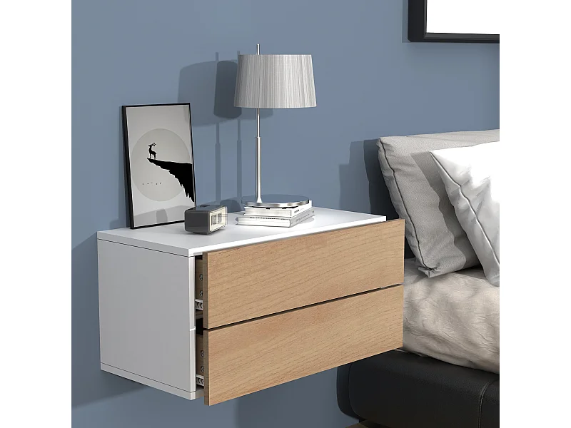 bedside table Usal White / Honey oak H. 30 x W. 60 x D. 32 cm