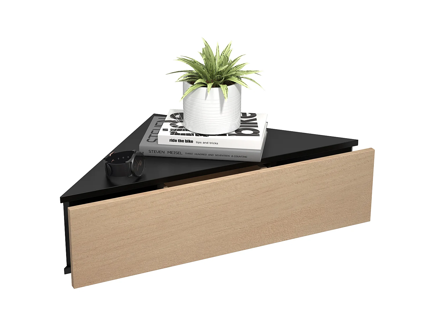 bedside table Usal Black / Honey oak H. 15 x W. 60 x D. 43 cm