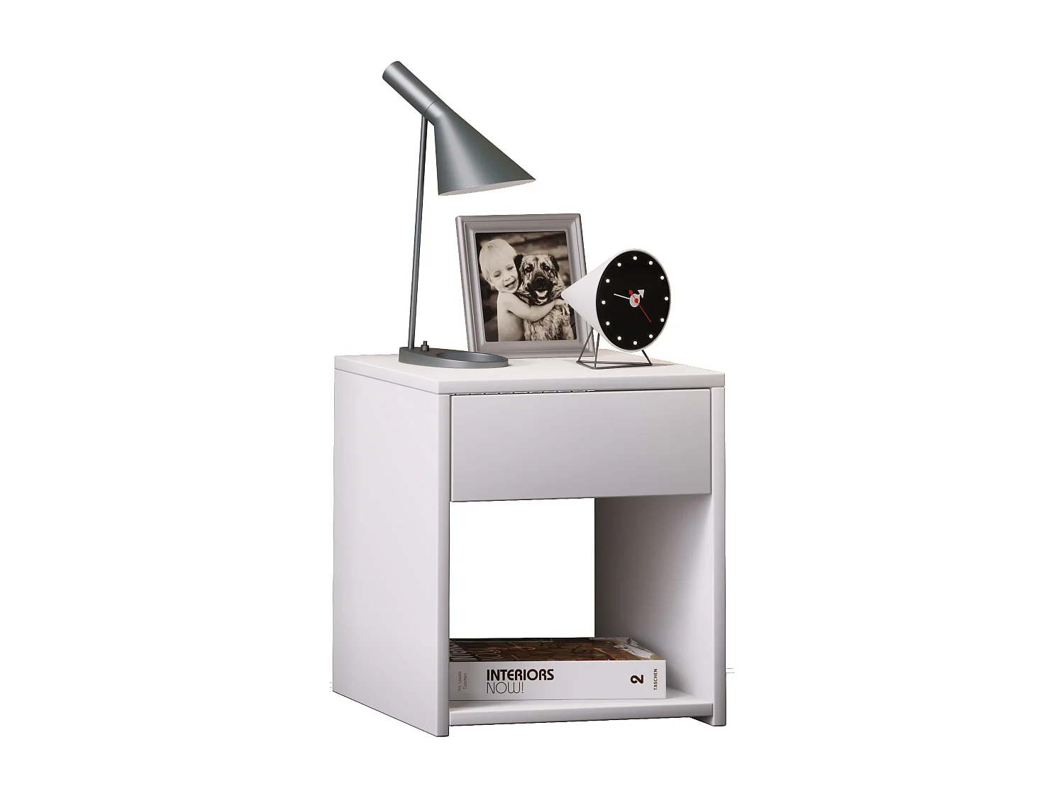 Sledo Mini Table de chevet à 1 tiroir, 1 espace de rangement, blanc.