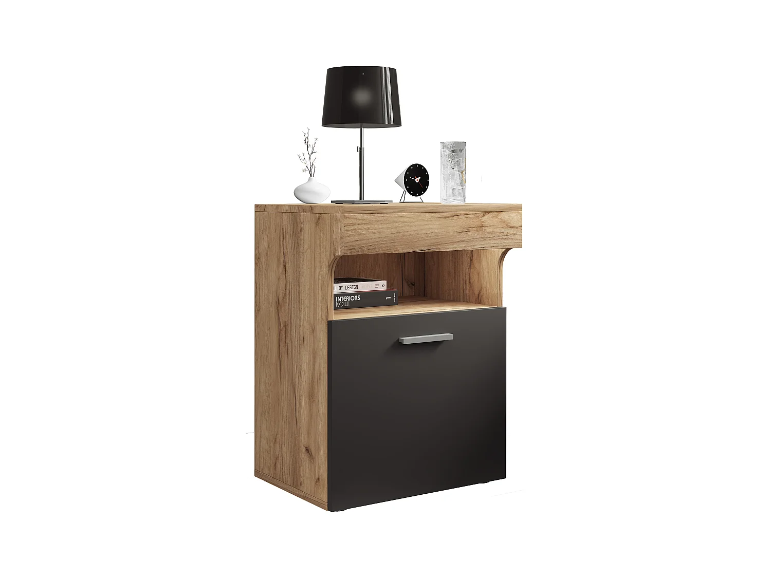 bedside table Slepal Honey oak / anthracite H. 61 x W. 45 x D. 39 cm