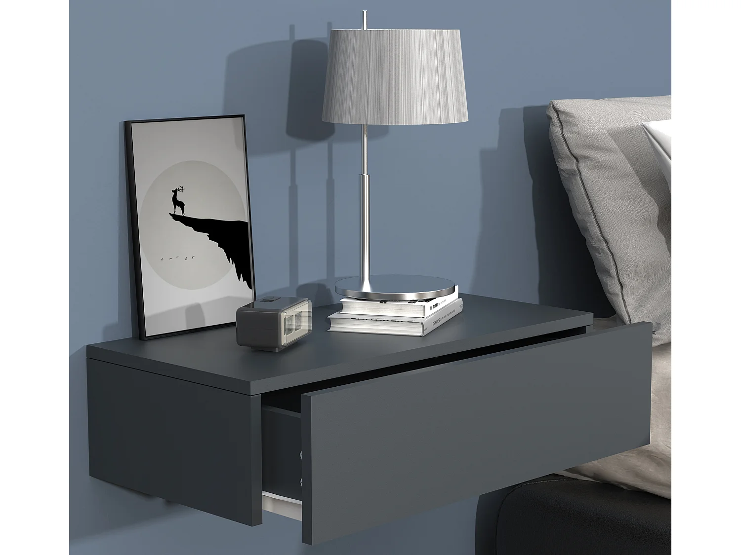 bedside table Usal Anthracite H. 15 x W. 60 x D. 30 cm