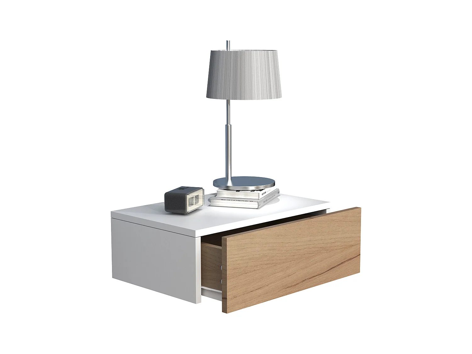 bedside table Usal White / Honey oak H. 15 x W. 45 x D. 30 cm