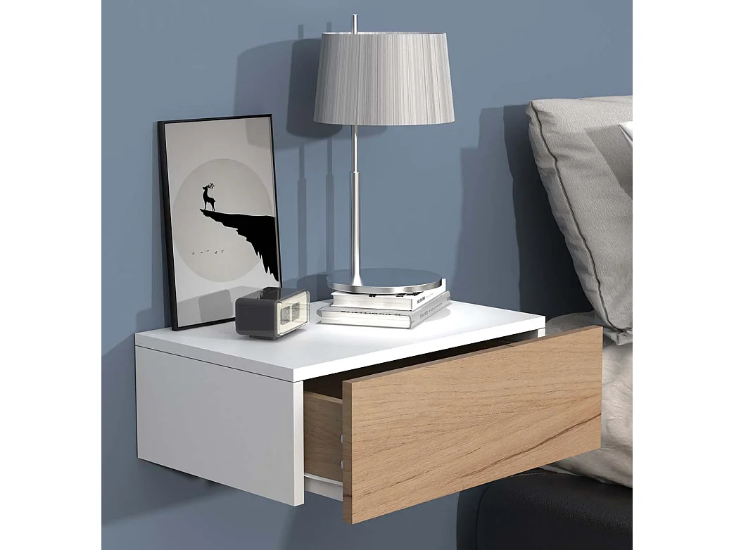bedside table Usal White / Honey oak H. 15 x W. 45 x D. 30 cm