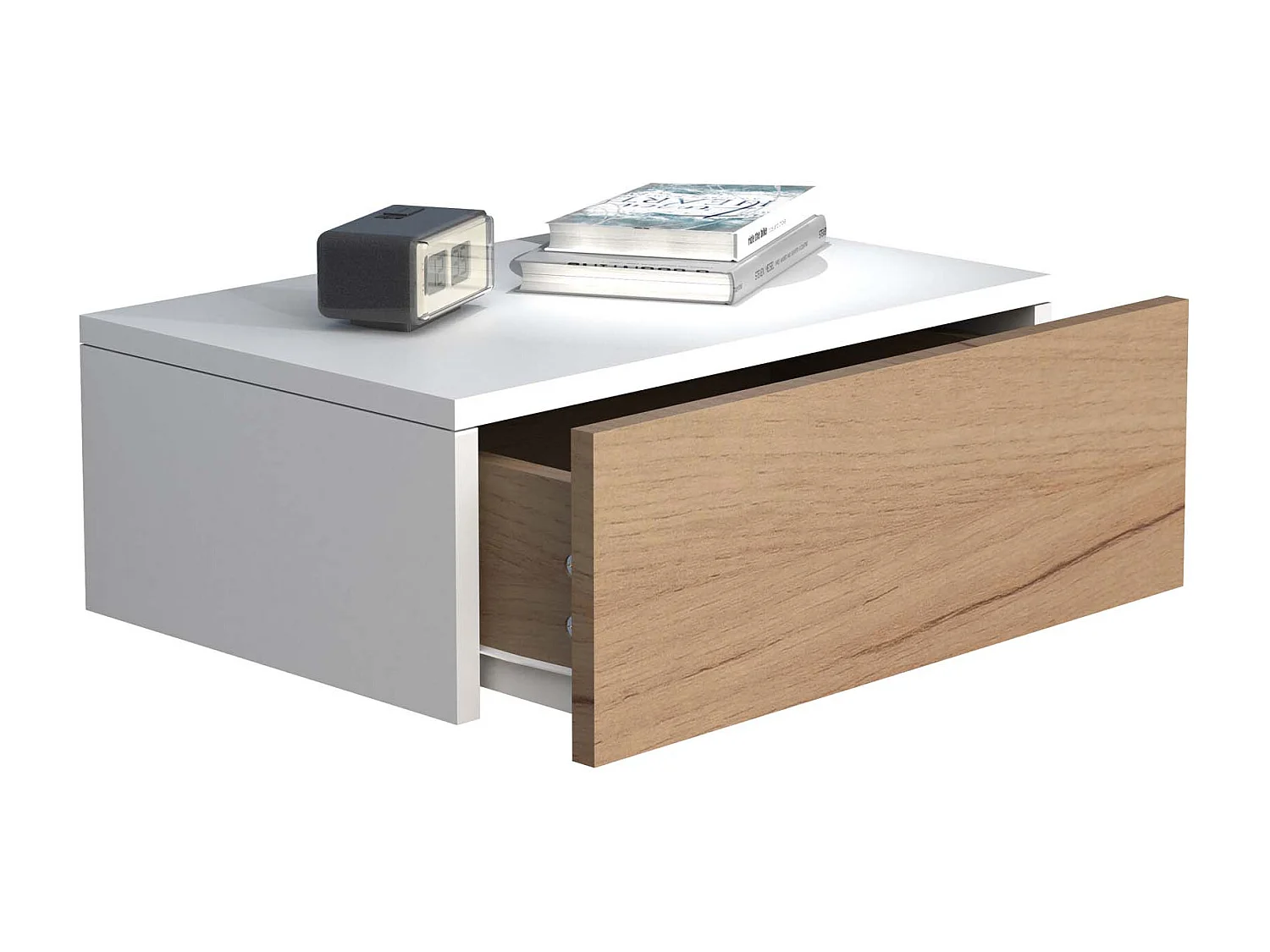 UsalM45 table de nuit accroché au mur 1 tiroir blanc, chêne décor.