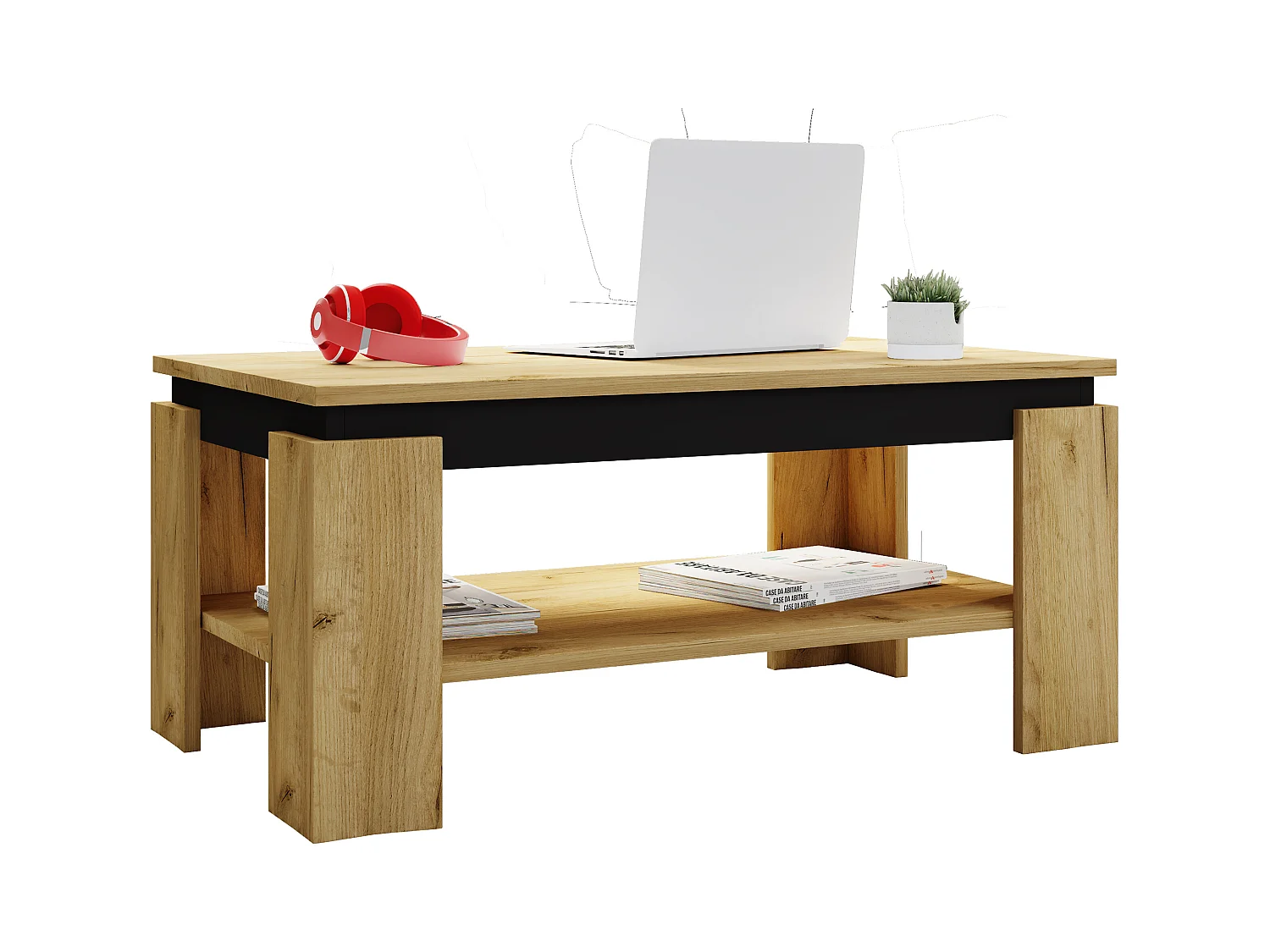 Side table & coffee table Rolas Honey oak / black H. 41 x W. 90 x D. 53cm