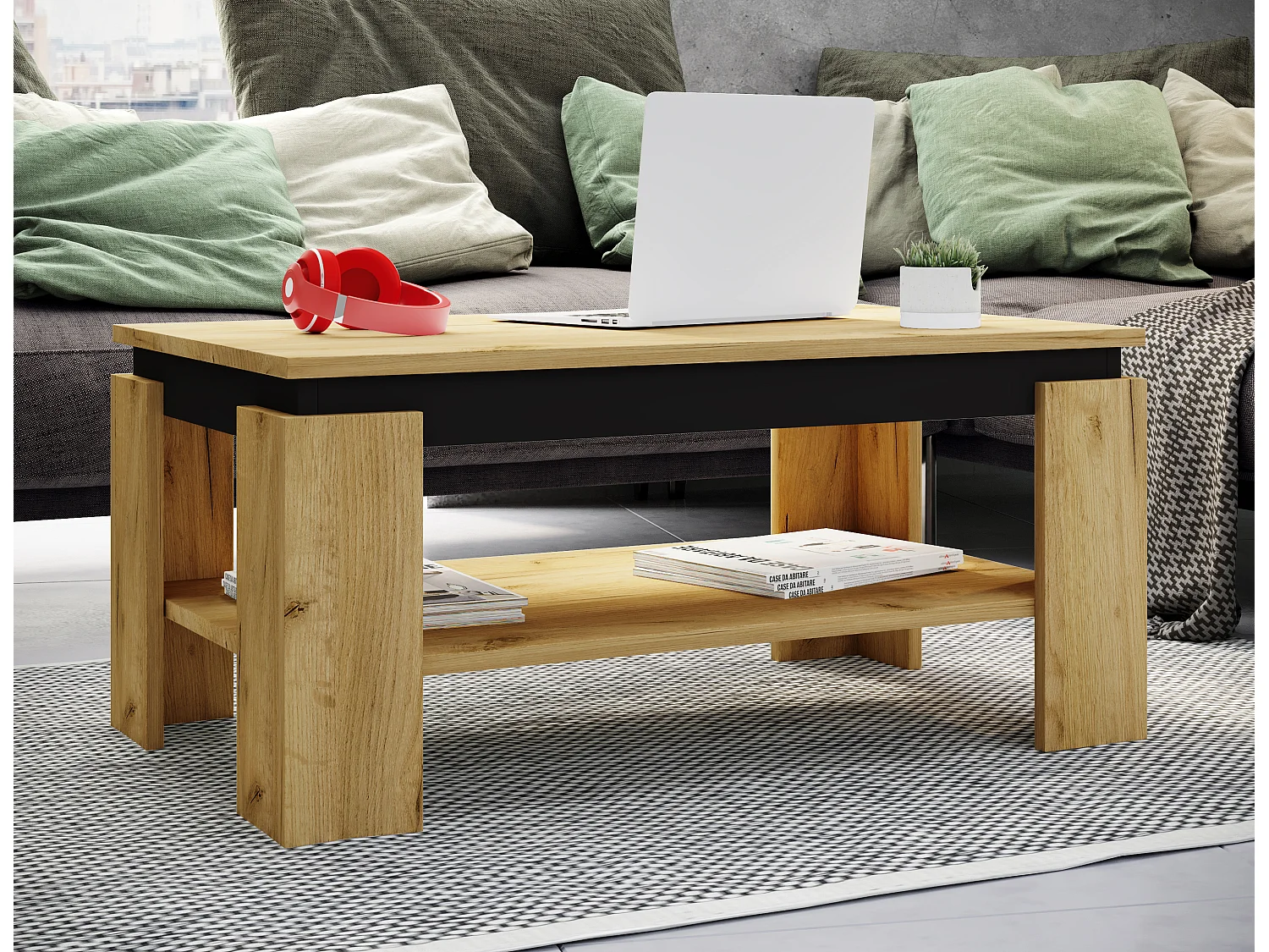 Side table & coffee table Rolas Honey oak / black H. 41 x W. 90 x D. 53cm