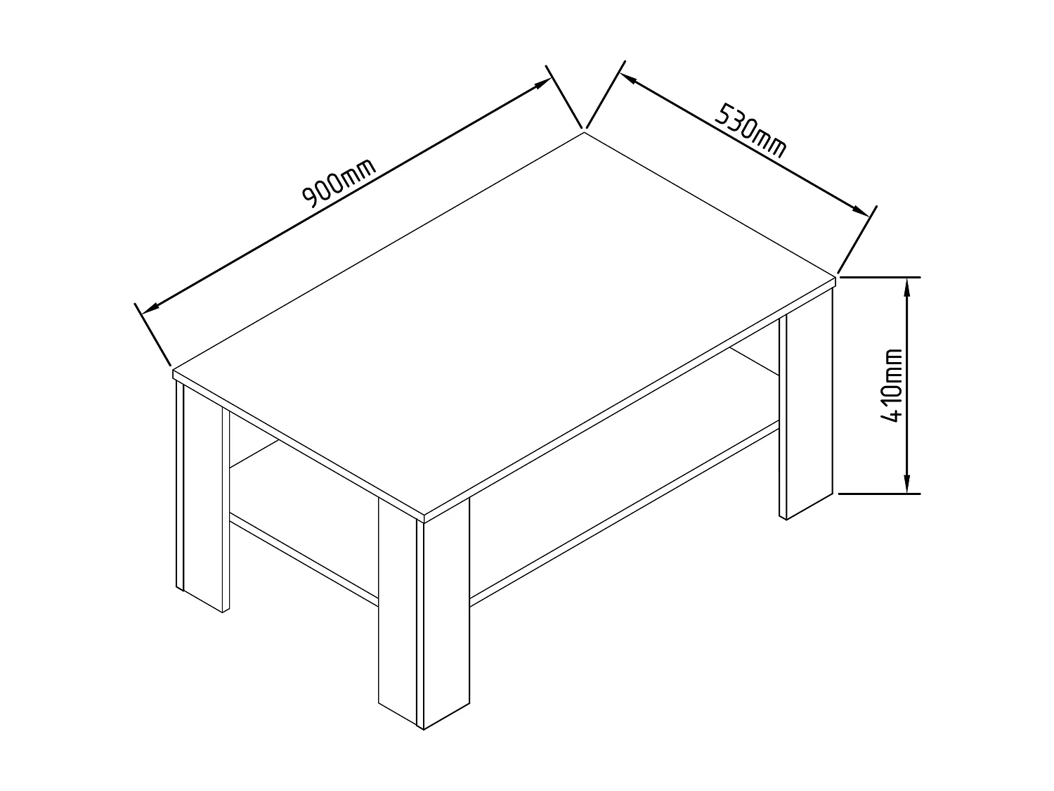 Side table & coffee table Rolas Honey oak / black H. 41 x W. 90 x D. 53cm