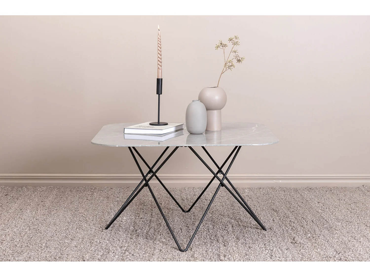 Tristar Couchtisch 80x80 cm Glas grau Marmor dekor.