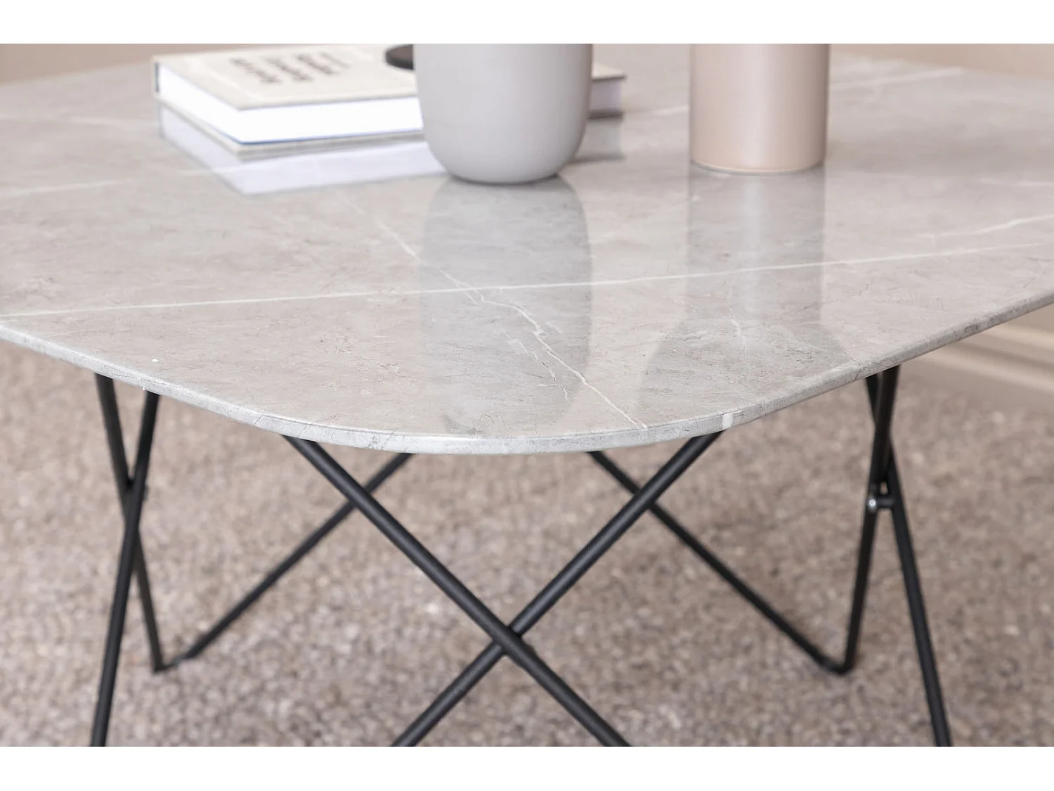 Tristar salontafel 80x80 cm glas grijs marmor decor.