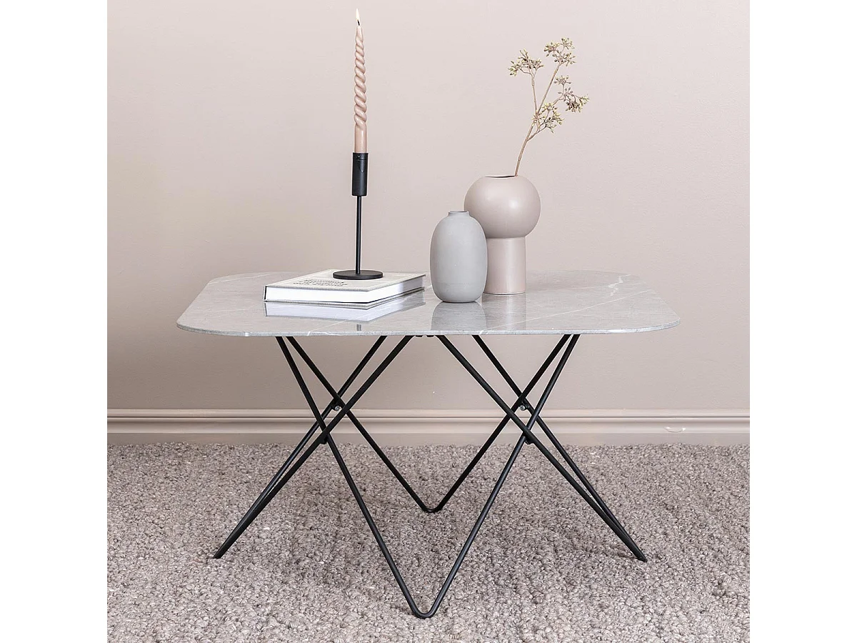 Table Basse en Verre Marbré "Tristar" 80cm Gris