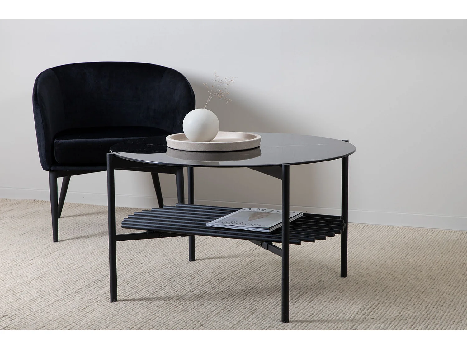 Table Basse en Verre "Von Staf" 80cm Noir Marbre