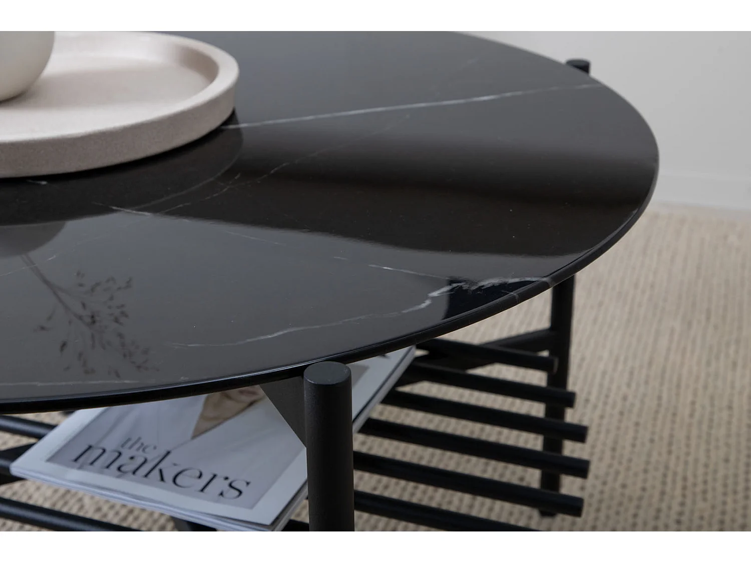 Table Basse en Verre "Von Staf" 80cm Noir Marbre