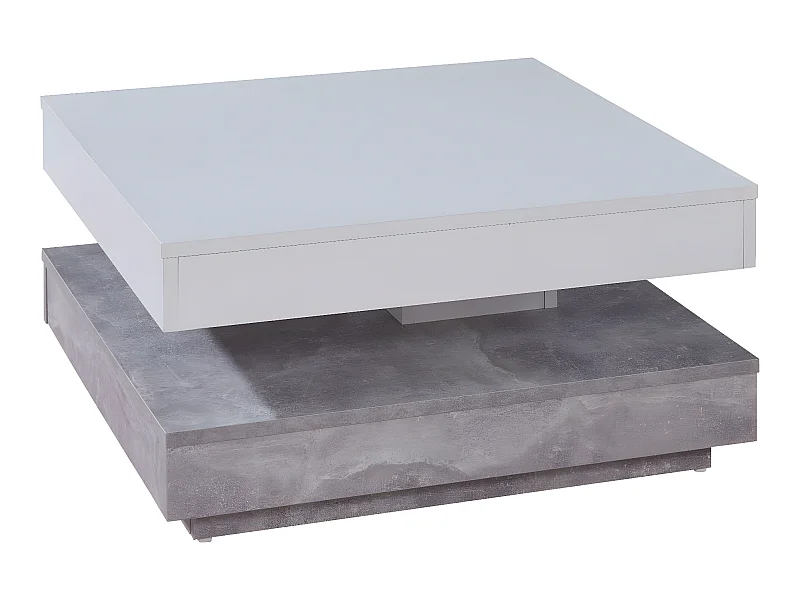Erano Table basse plateau pivotant et 1 Étagère aspect béton, blanc.