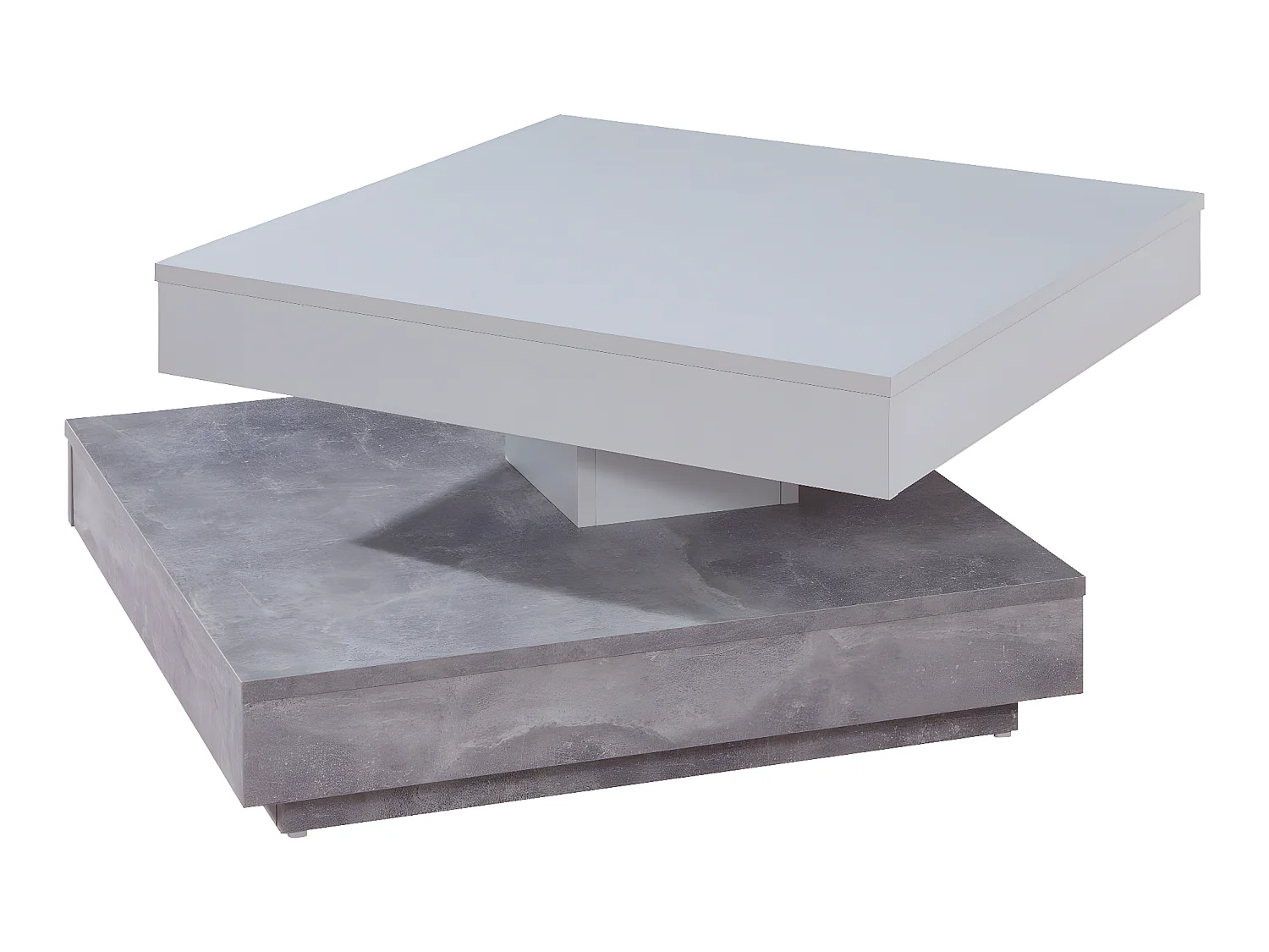 Erano Table basse plateau pivotant et 1 Étagère aspect béton, blanc.